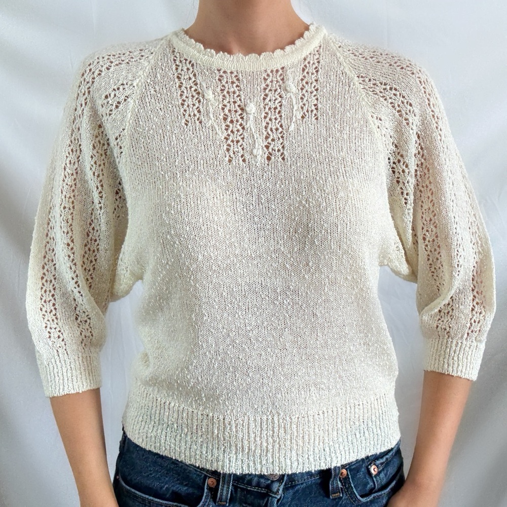 Vintage 60s Alberoy cream knit blouse sweater top
Small coquette cottage